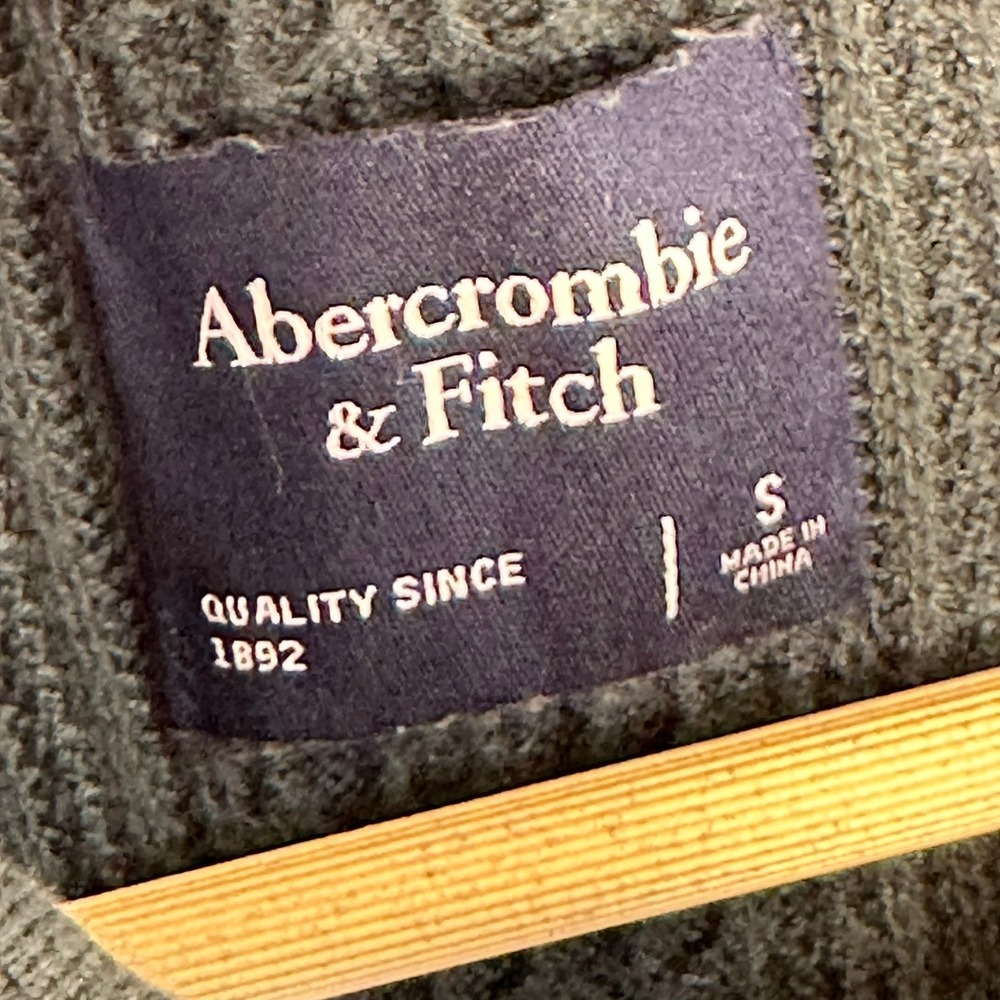 Abercrombie & Fitch Polo Sweater Mens S Green Cable Knit Long Sleeve - Picture 5 of 8
